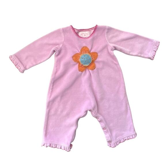 BABY LULU PINK VELOUR LONGSLEEVE ROMPER 6M - Picture 1 of 4